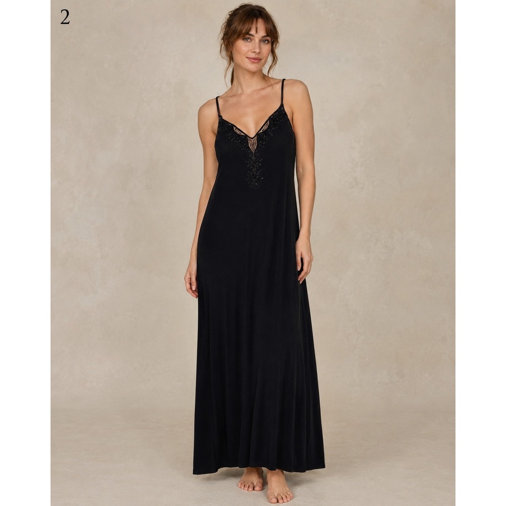 Vintage Y2K Cache Maxi Dress Womens 10 Black Whimsigoth Fairy Beaded Strappy